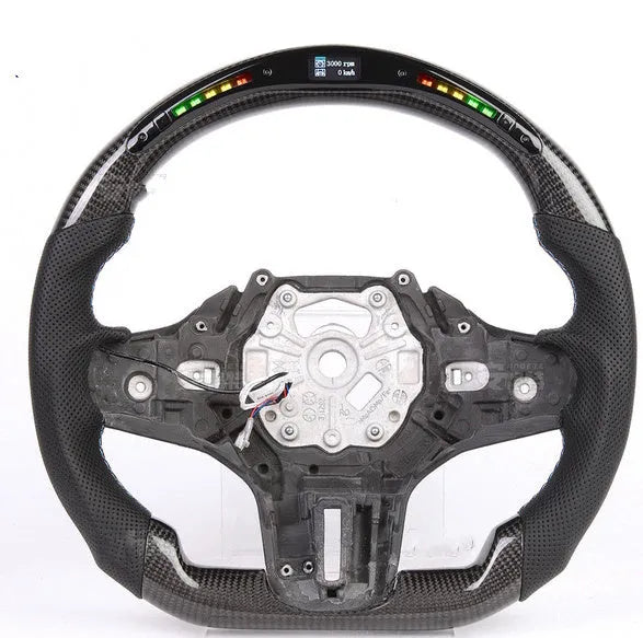 Black carbon fibre LED steering wheel for BMW X3 and X5 models