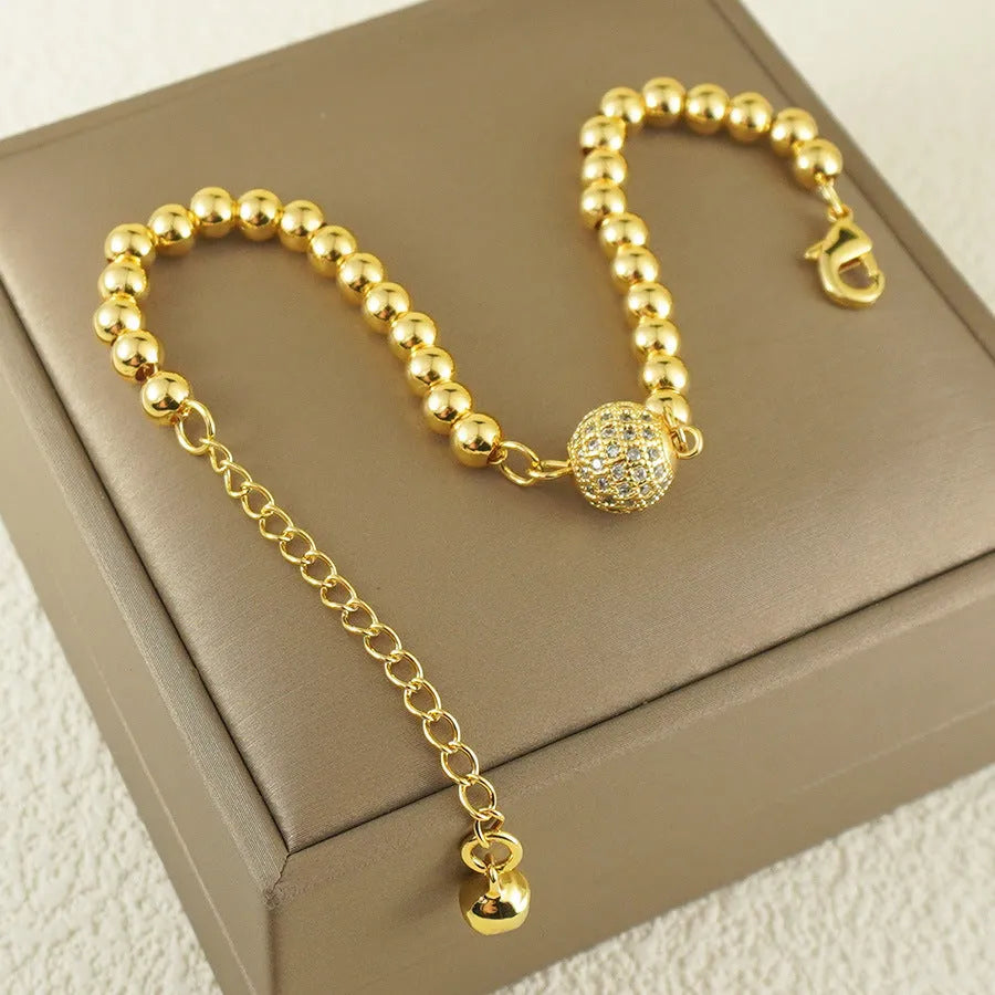 Copper bracelet with zircon stones in heart-shaped Arabic design for women