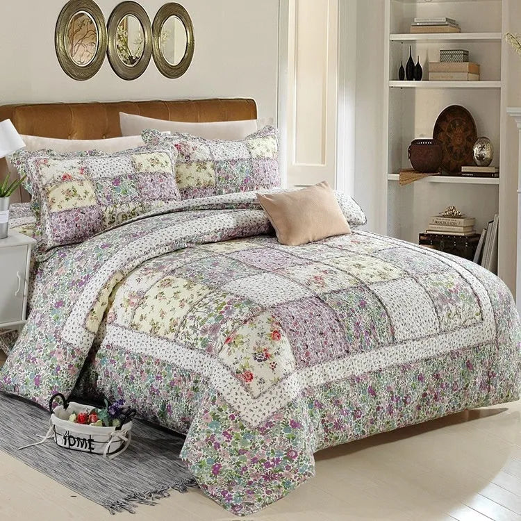 Pure cotton quilted bedspread three-piece set with bed cover and matching pillowcases