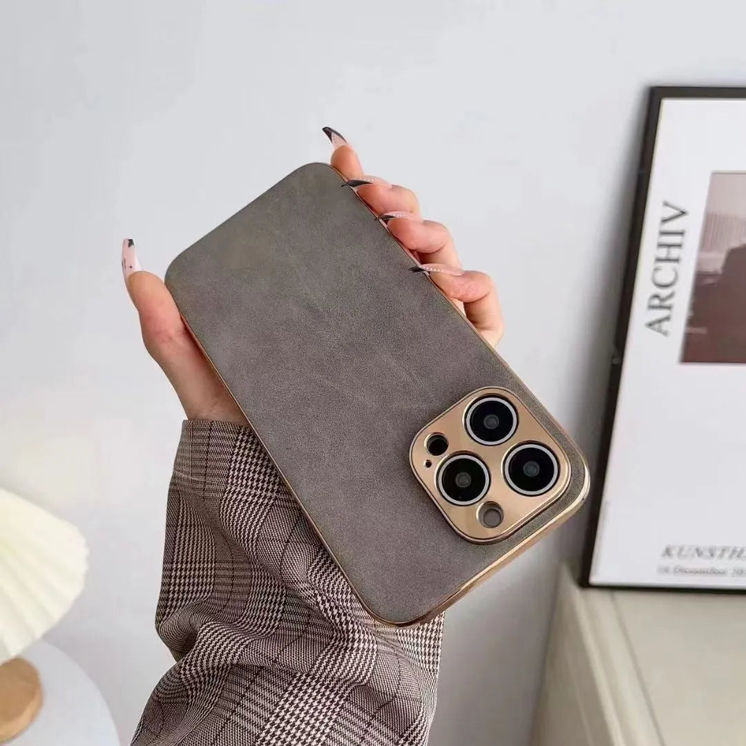 Grey leather texture flexible TPU case for iPhone on a table