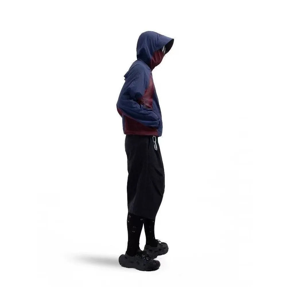 Mesh stitching sun protective nylon clothing in desert brown, red, blue, and light grey colours