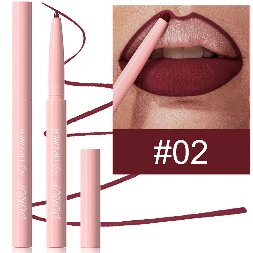 Velvet matte lip liner pencil in 12 colour shades for precise application