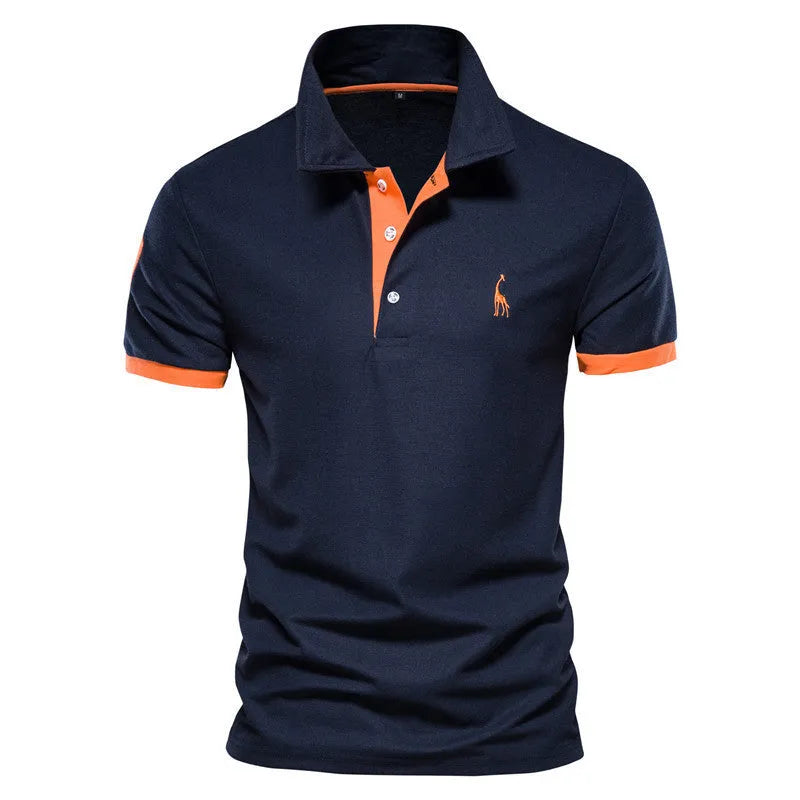 Men's slim fit T-shirt with embroidered deer pattern on chest, shown in multiple colour options.