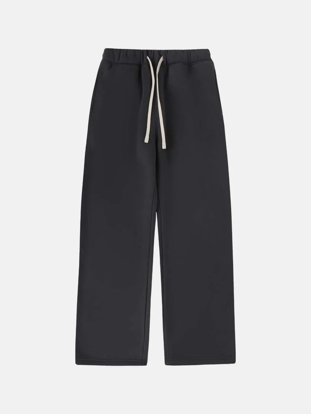Men's black fleece-lined sweatpants with elastic drawstring waist shown in loose fit