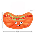 Set of four food-shaped dog toys: hamburger, fries, hot dog, and pizza, with vivid colours.