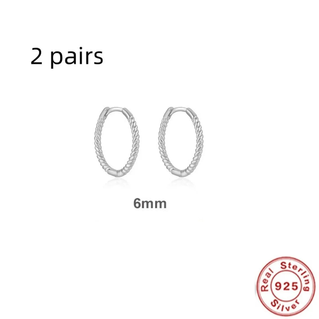 S925 sterling silver twisted string round ring earrings in gold or platinum colour