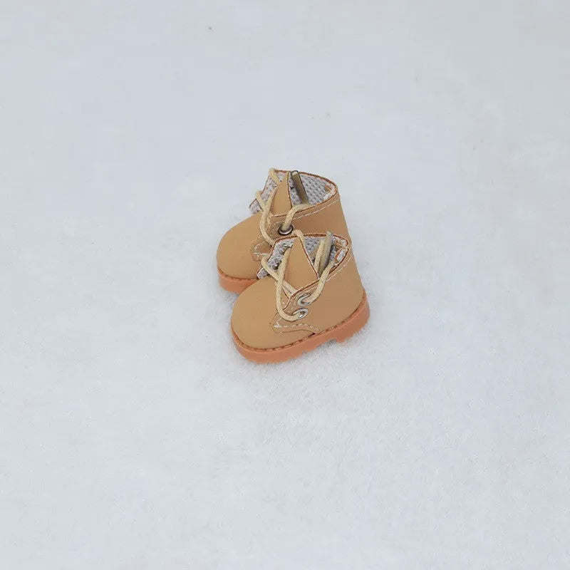 17cm doll replacement shoes in PU polyurethane material showing 3.5cm to 3.8cm height options including boots, leather shoes, and high heels