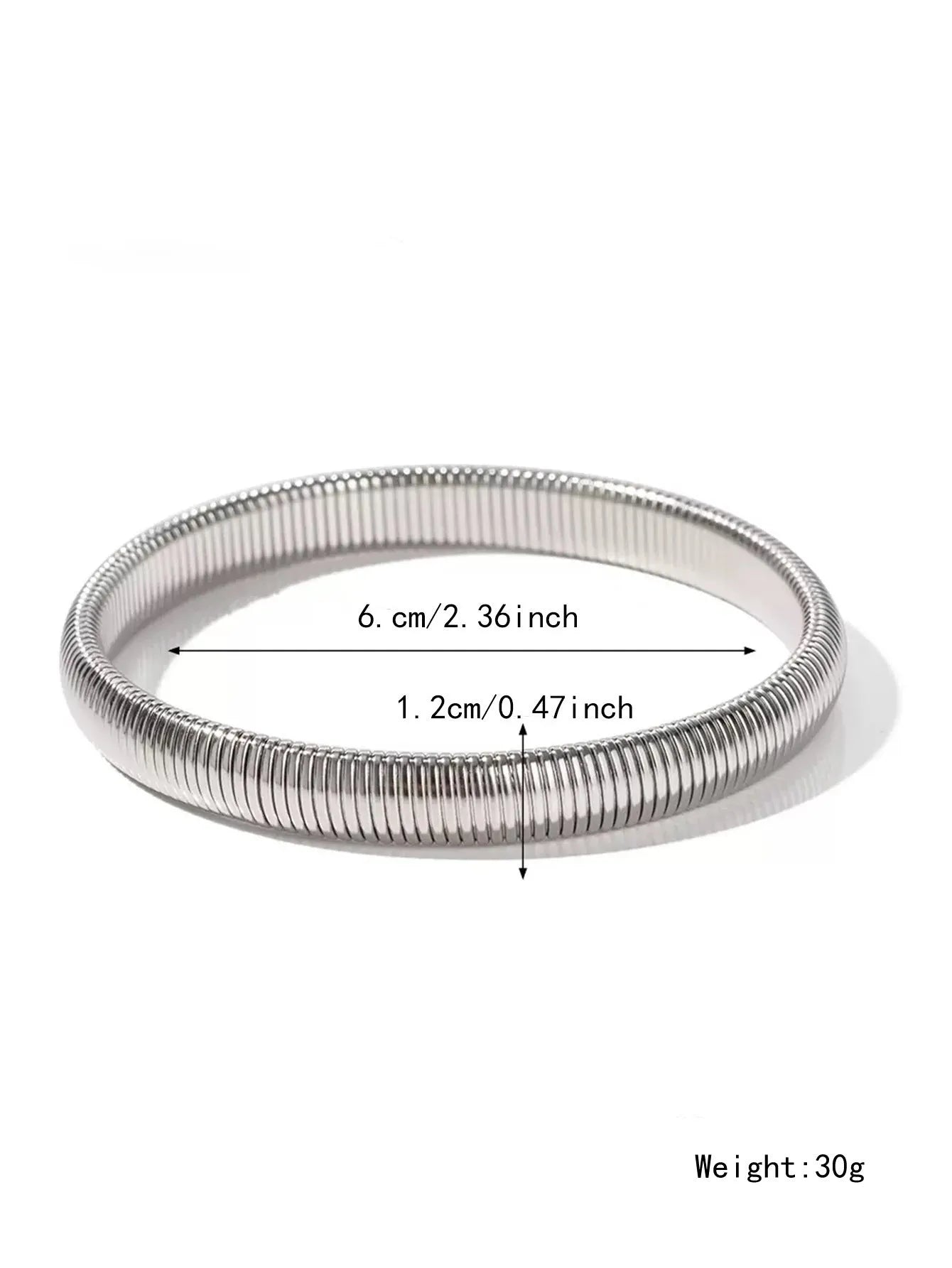 Women's elastic titanium steel bracelet with vertical stripe ring pattern in gold electroplated finish