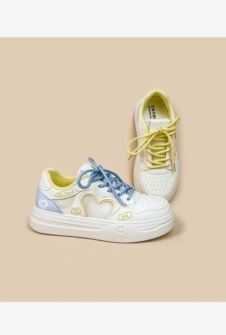 Meow Rabbit Sea Salt Cheese coloured mesh sneakers with lace-up closure and rubber sole