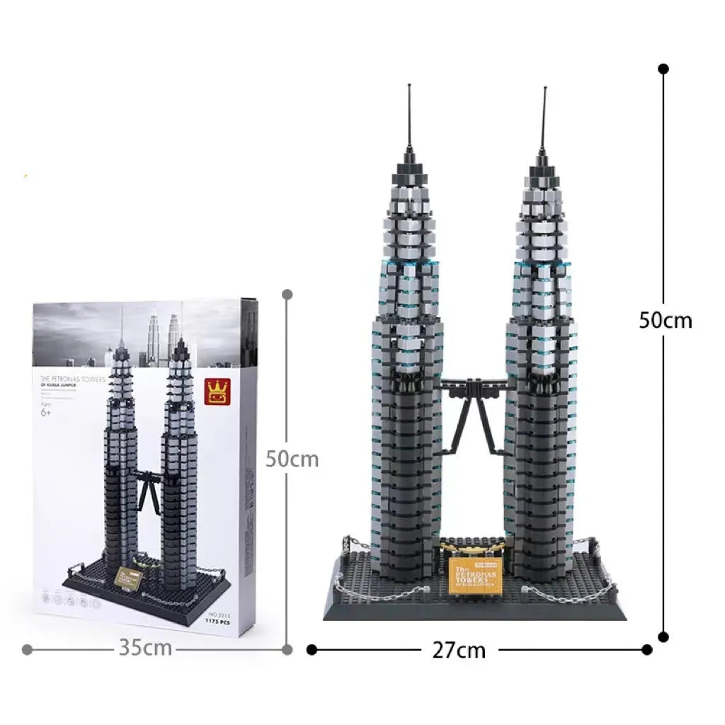 Wange plastic building block set with over 800 pieces for constructing landmark models including Big Ben and the Statue of Liberty.