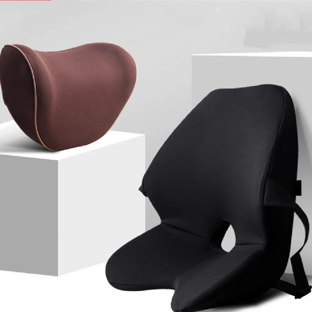 Car seat lumbar support waist pad with memory cotton, shown in beige colour.
