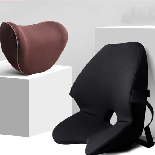 Car seat lumbar support waist pad with memory cotton, shown in beige colour.