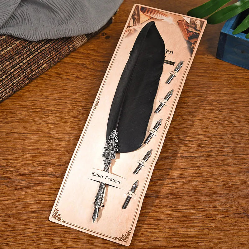 Retro feather pen with zinc alloy shell in vintage European and American design with ten colour options