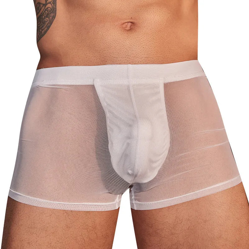 Man's black ultra-thin breathable boxer briefs made from nylon fabric.