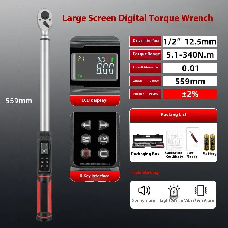 Digital display torque wrench with chrome-vanadium steel construction and electronic readout