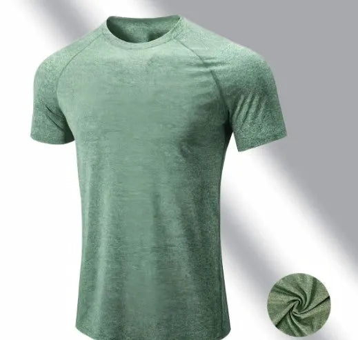 Men's tight stretch quick-drying round neck short sleeve t-shirt in chemical fibre polyester blend
