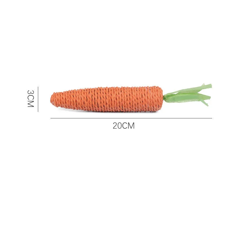Cat toys with paper carrot shapes containing ringing stones for dental care and interactive play