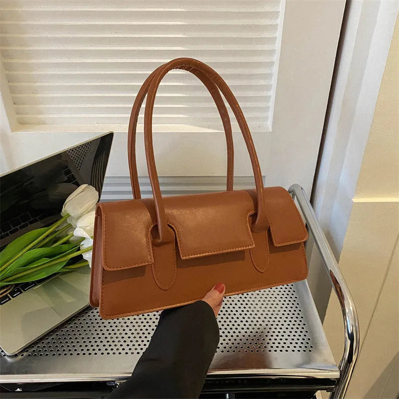 PU women's small square shoulder bag in horizontal rectangular shape with stitching details