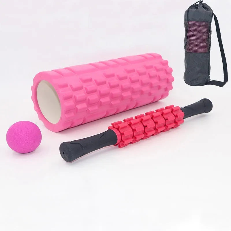 Black 33cm foam roller with six gear massage accessories for fitness recovery