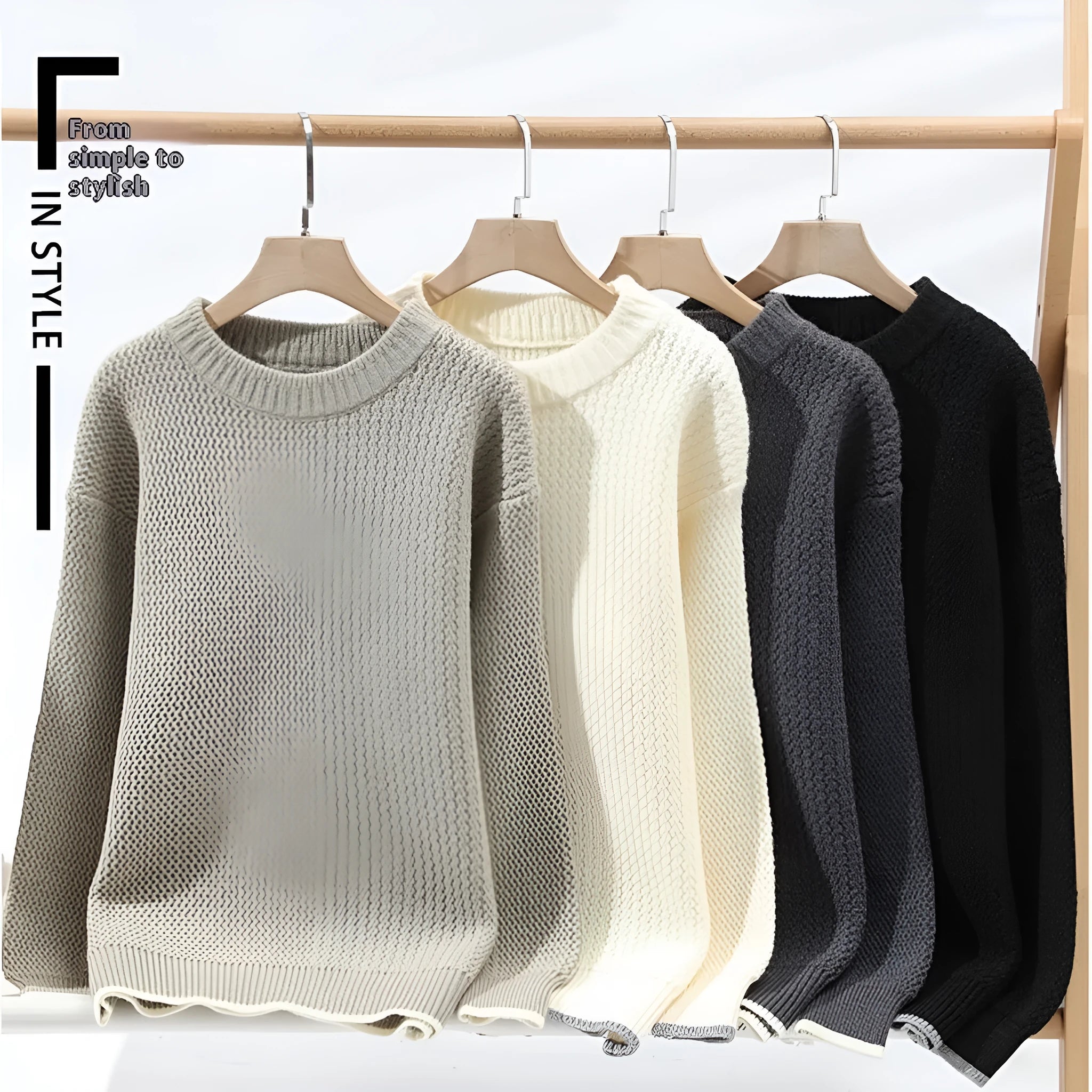 Men's loose fit round neck pullover sweater in polyester blend fabric for autumn wear