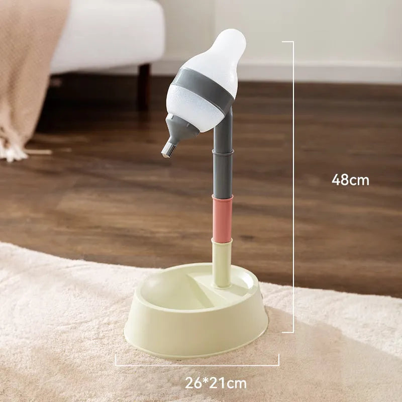 Adjustable pet standing water dispenser with detachable pole and steel nozzle in green grey or pink