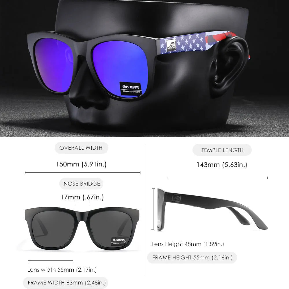 A pair of thickened polarised sunglasses with TAC lenses and a PC frame for outdoor UV protection.