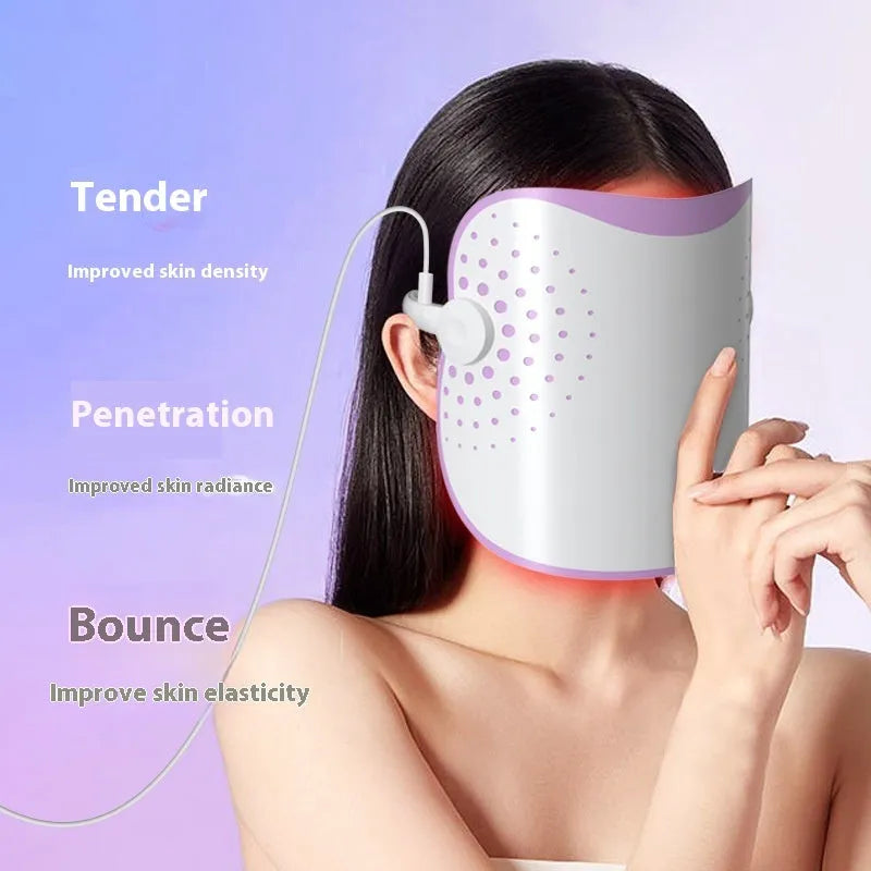 White and purple photon IPL beauty mask device for facial light therapy treatment.