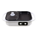 White or green dual-function electric cooking appliance serving as both hot pot and frying oven