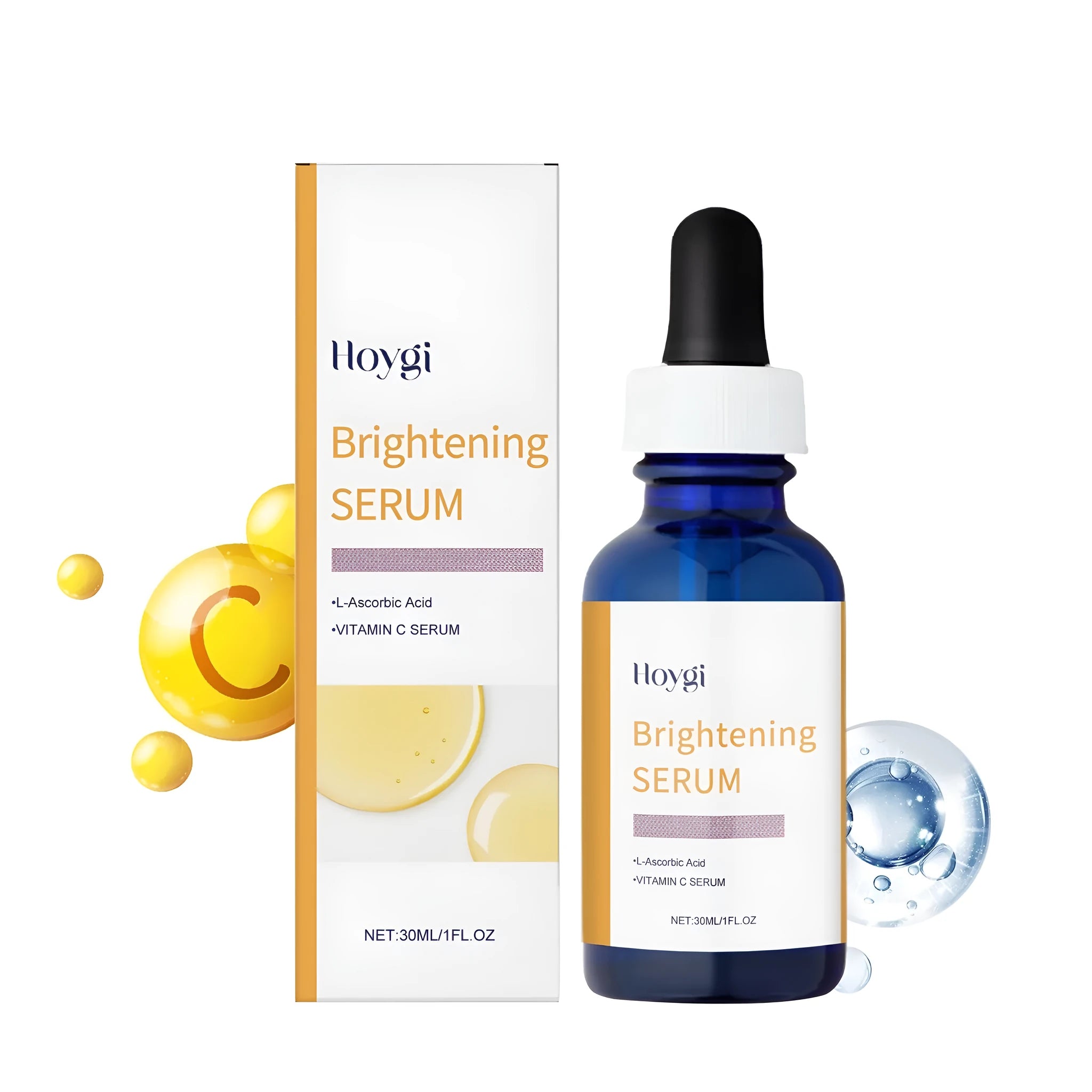30ml Vitamin C serum bottle with antioxidant formula containing ascorbic acid and vitamin E