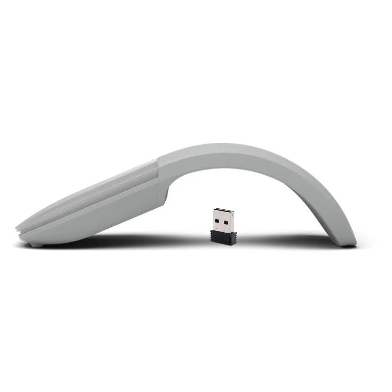 Folded black Bluetooth wireless mouse showing compact 131.2mm length and touch control surface