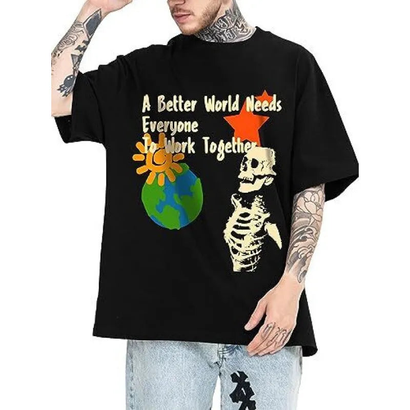 Men's printed street short-sleeved sports t-shirt showing digital pattern on polyester fabric