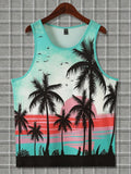 3D printed men's sleeveless vest in solid color Hawaiian style made of pinhole cloth fabric