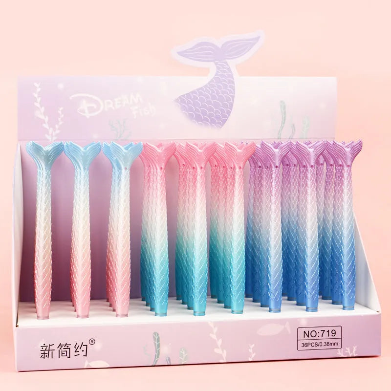 Cartoon mermaid gel pen with 0.38mm needle tube tip showing plastic shell design