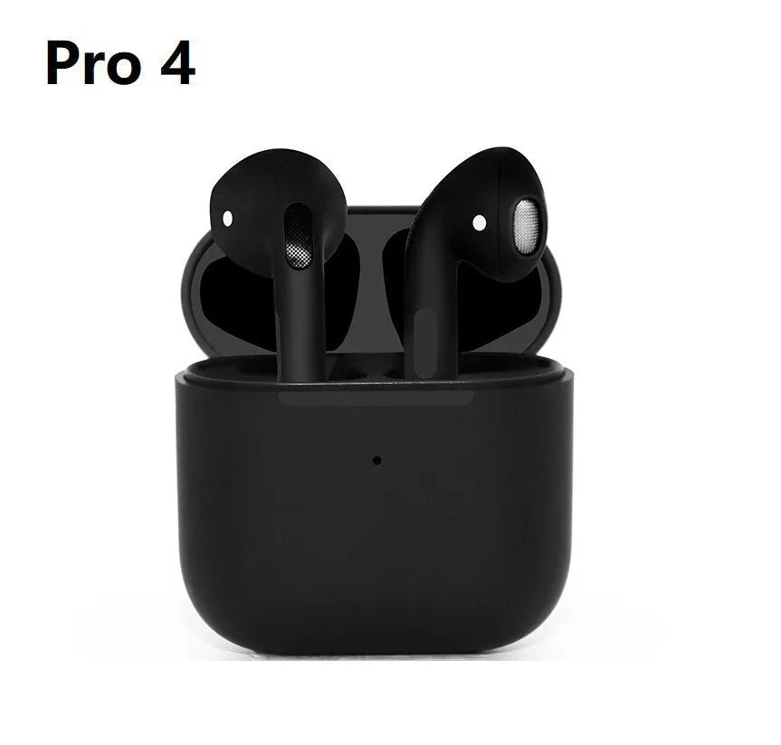 Pro4 White and Black wireless in-ear sports Bluetooth headphones showing in-ear design.
