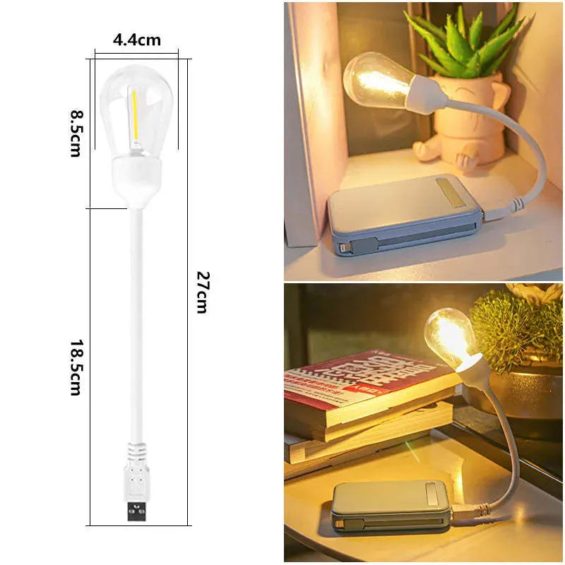 USB rechargeable folding night light with adjustable arm and tungsten S14 bulb