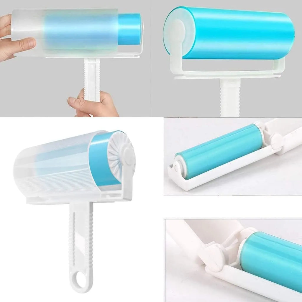 Washable reusable lint roller with cover for pet hair removal on fabrics