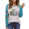 Sky blue Halloween T-shirt with pumpkin digital printing, regular fit and long sleeves