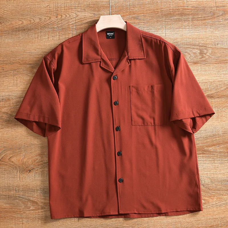 Men's lightweight loose fit short sleeve shirt in solid colour with cardigan style