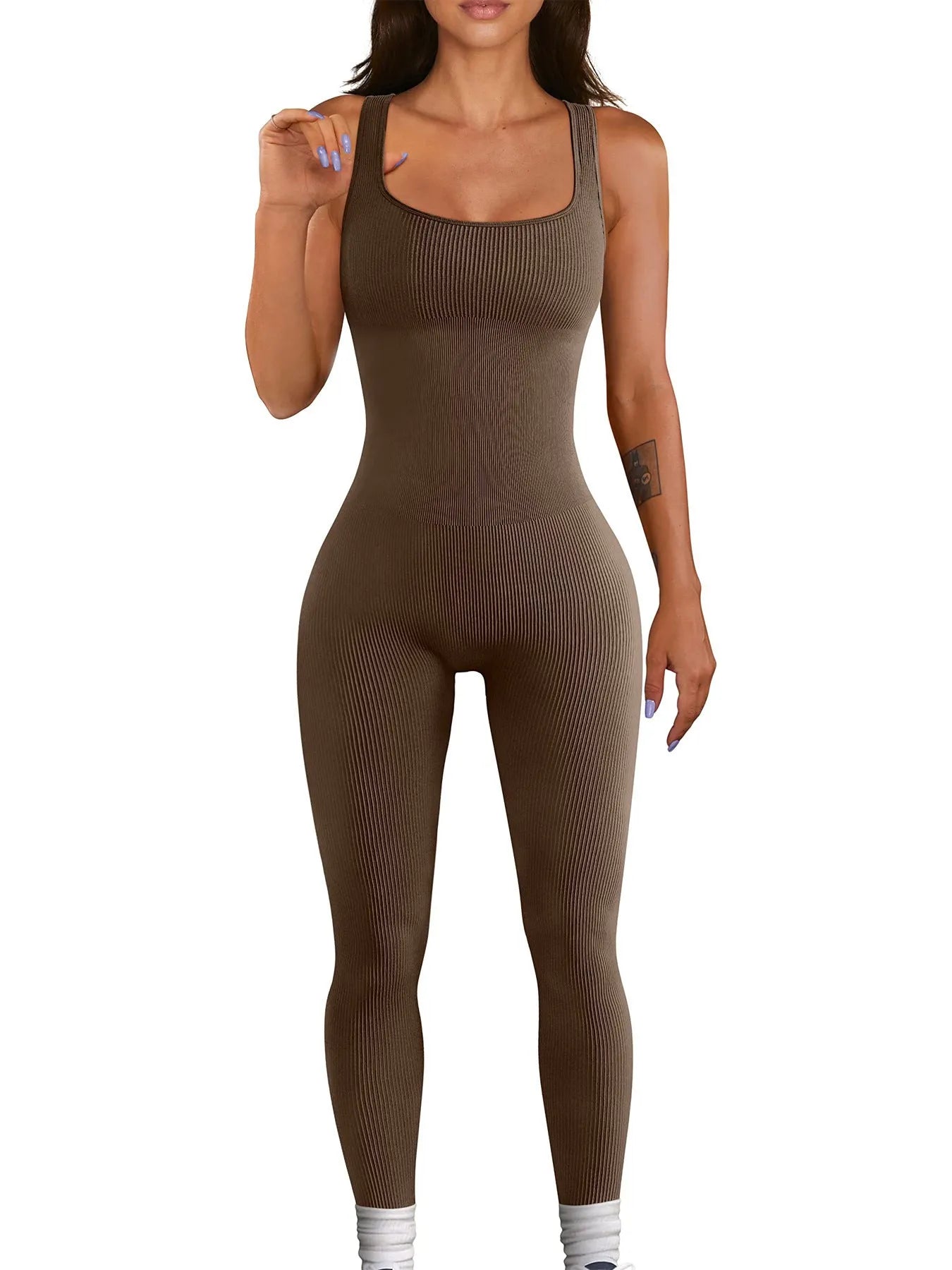 Women's spandex suspender tank top tights with long sleeves and button details