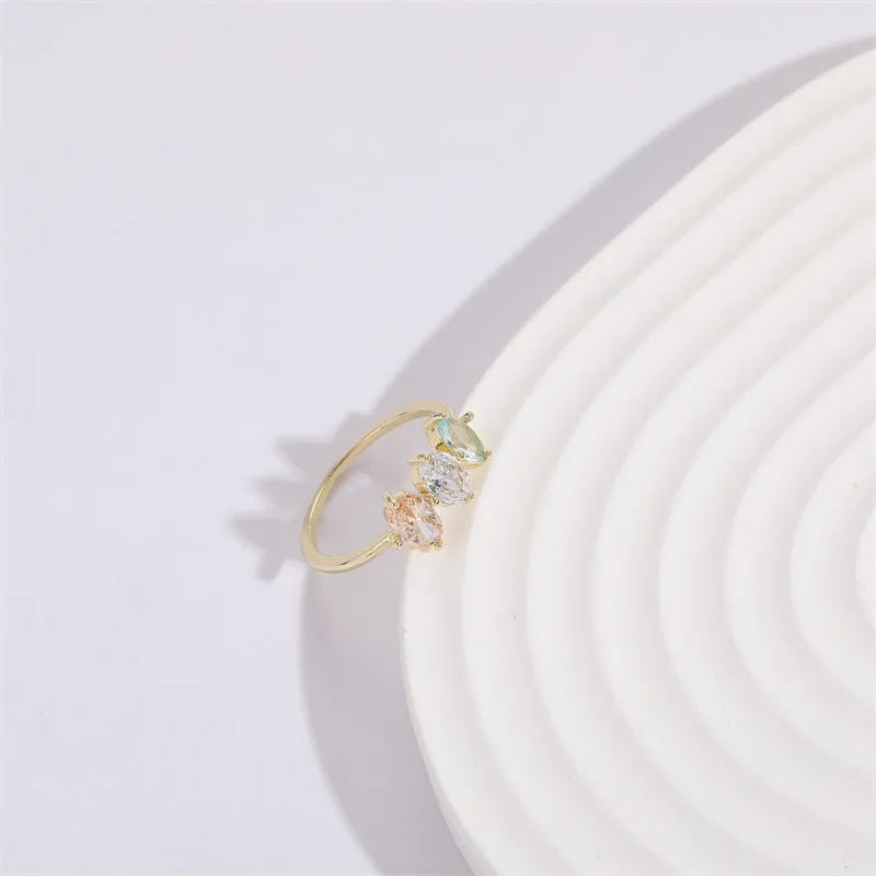 Geometric triangle birthstone horse eye zircon ring with gold electroplated finish