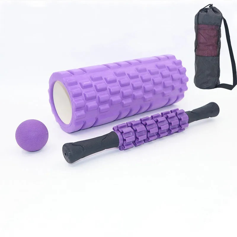 Black 33cm foam roller with six gear massage accessories for fitness recovery