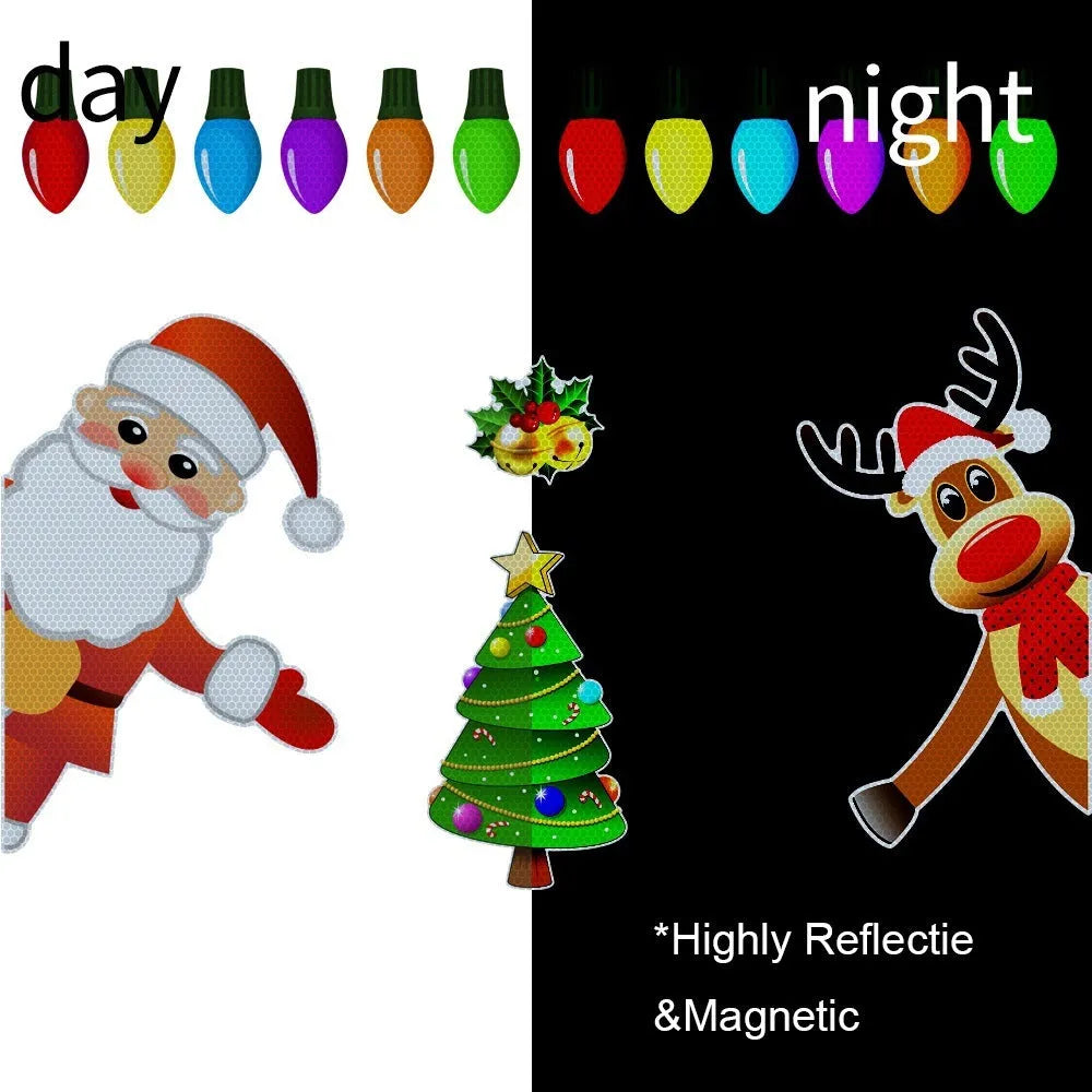 Christmas elk cartoon design reflective magnetic car decoration sticker with 6 colour thread detailing