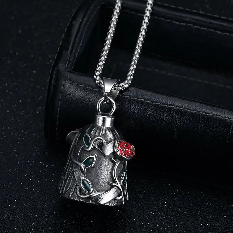 Titanium steel vintage polished motorcycle lucky bell with double-sided epoxy rose and geometric design