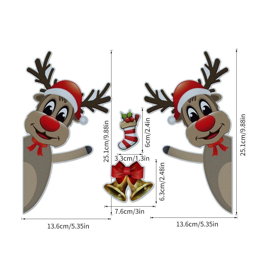 Christmas elk cartoon bumper stickers with magnetic reflective backing