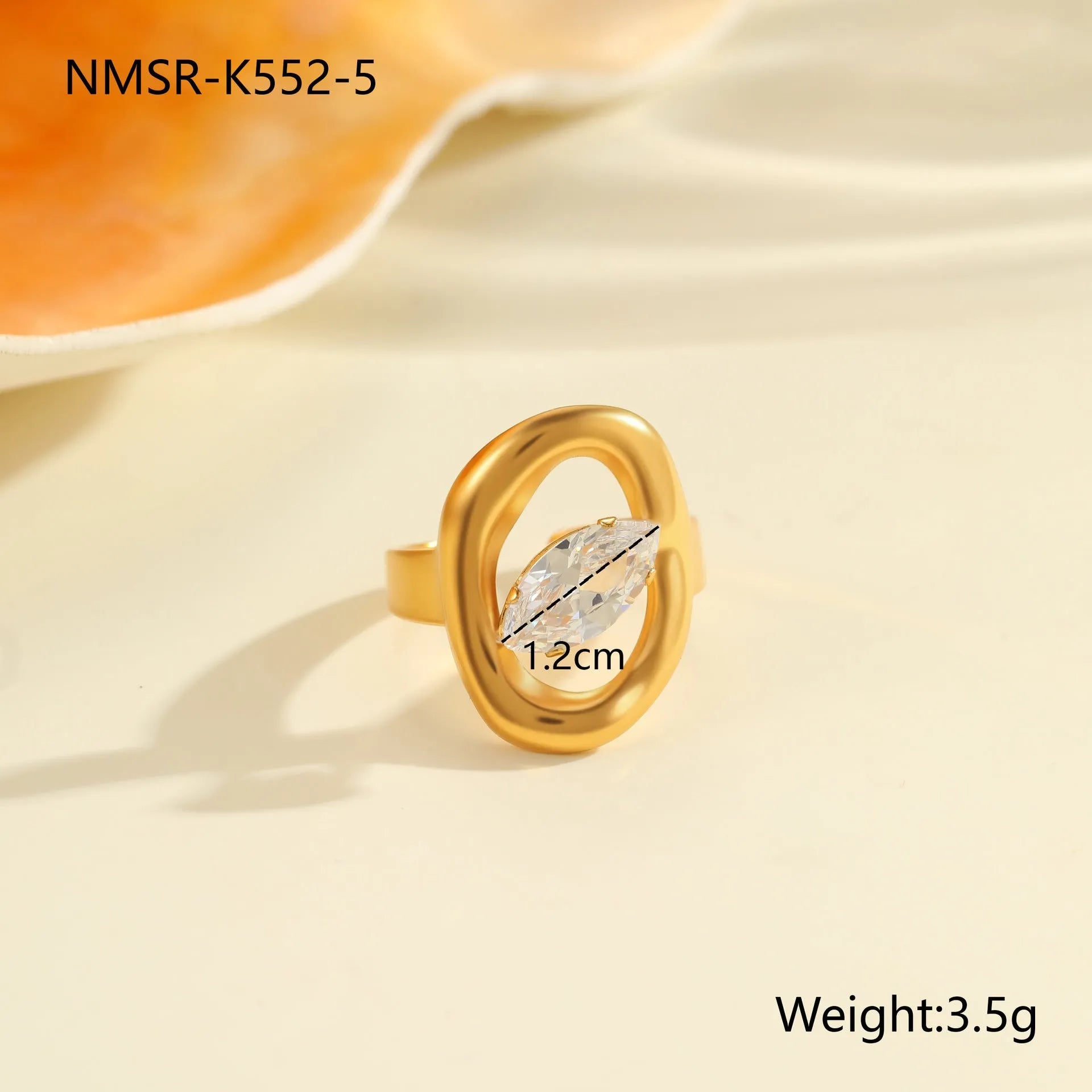 Women's stainless steel geometric zircon ring with open mouth free-size design