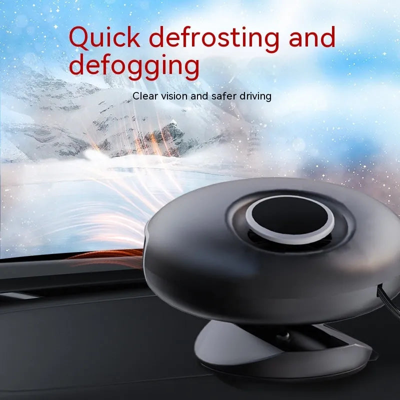 Black car warm air blower heater with ABS casing and long power cable for 12V or 24V vehicle systems