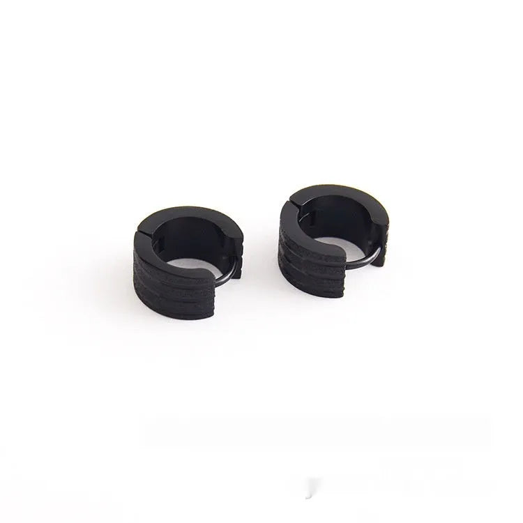 Korean style geometric three-line frosted earrings in electroplated titanium steel
