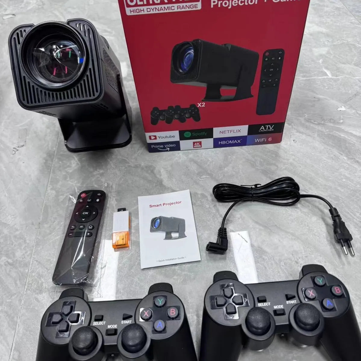 720p HD wireless home projector for gaming and screen projection on a table.