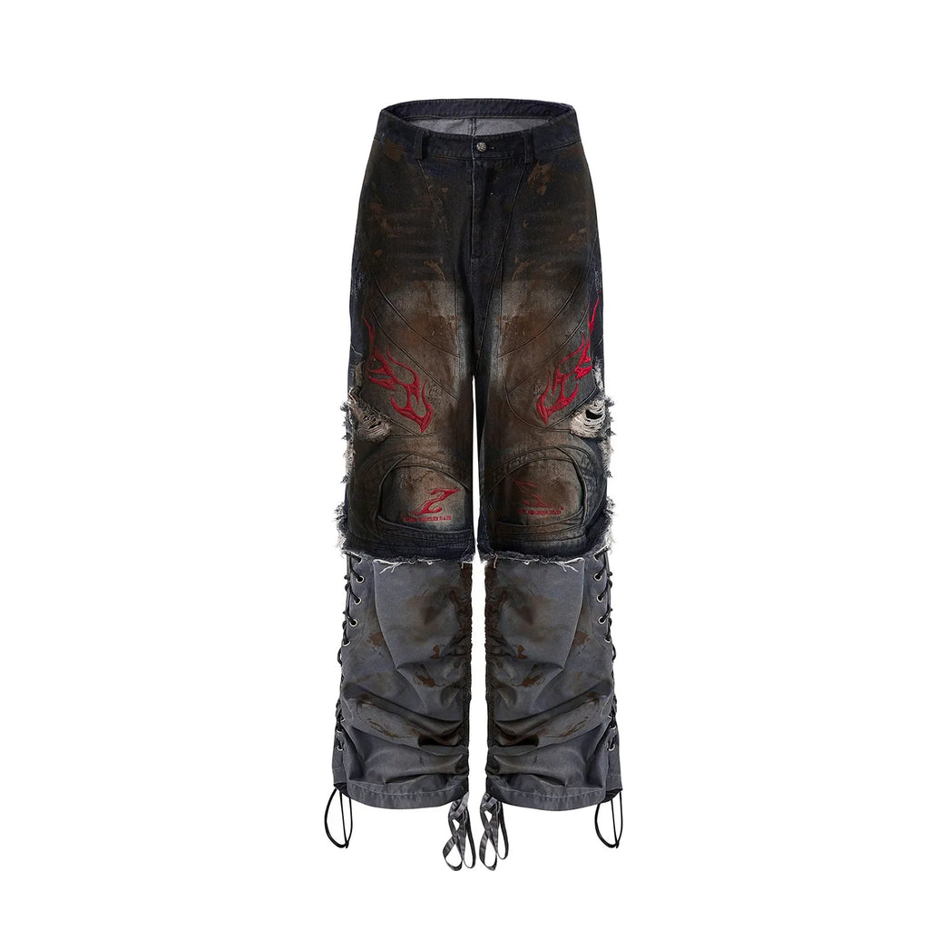 Men's wide leg denim jeans with detachable trouser legs in retro style