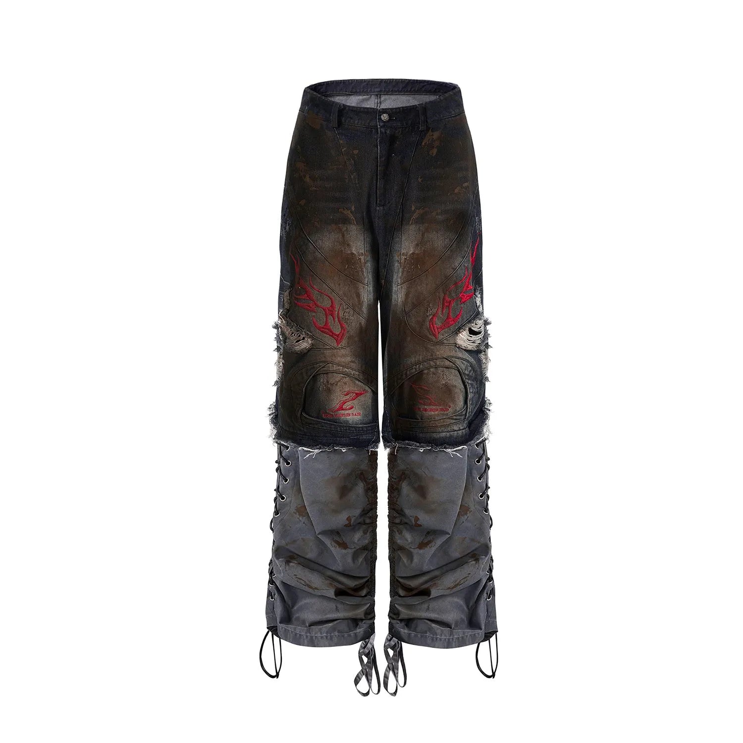 Men's wide leg denim jeans with detachable trouser legs in retro style